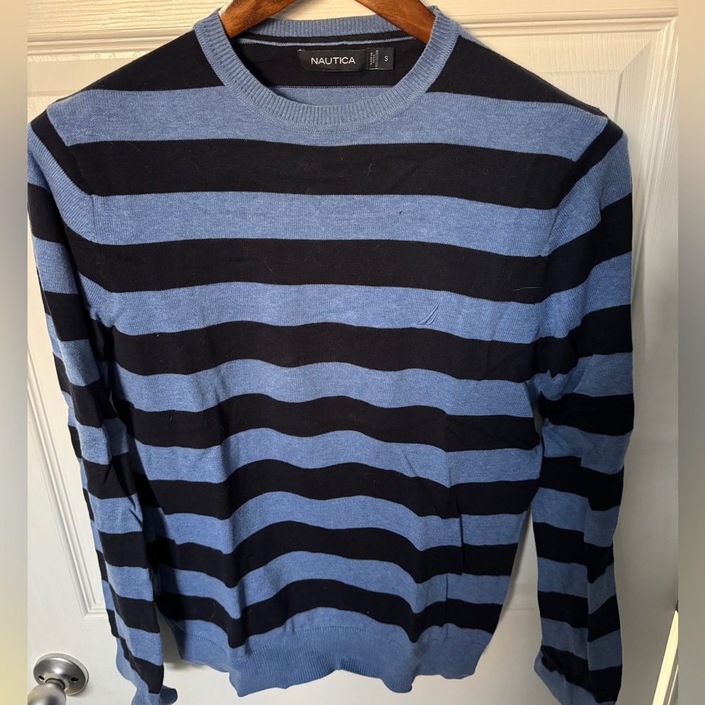 Nautica Men’s Striped Sweater - Size Small - Light Blue & Navy, Cotton Material